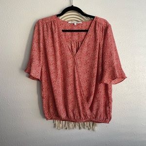 Collective Concepts Red Patterned Flowy Top w/ Deep V